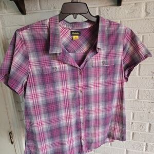 Cabela's Pink and Gray Checkered Blouse
